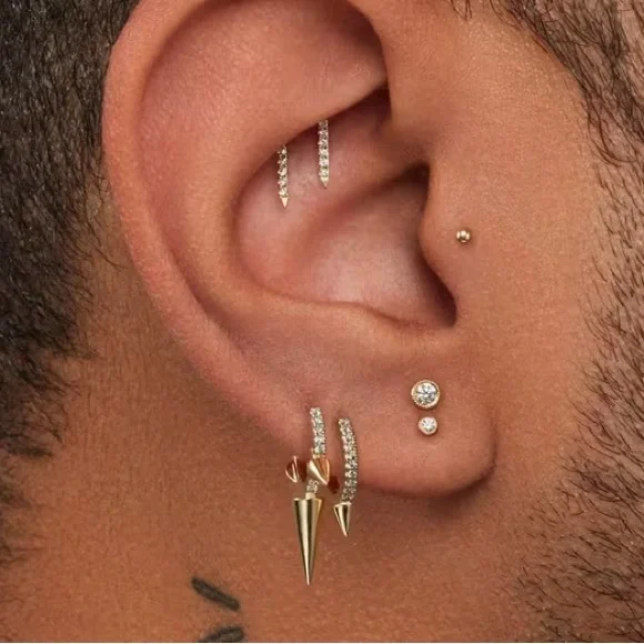 MARIA TASH Diamond Short Spike Hoop Eternity Huggie Earring 6.5mm 18K Rose Gold - Picture 11 of 13